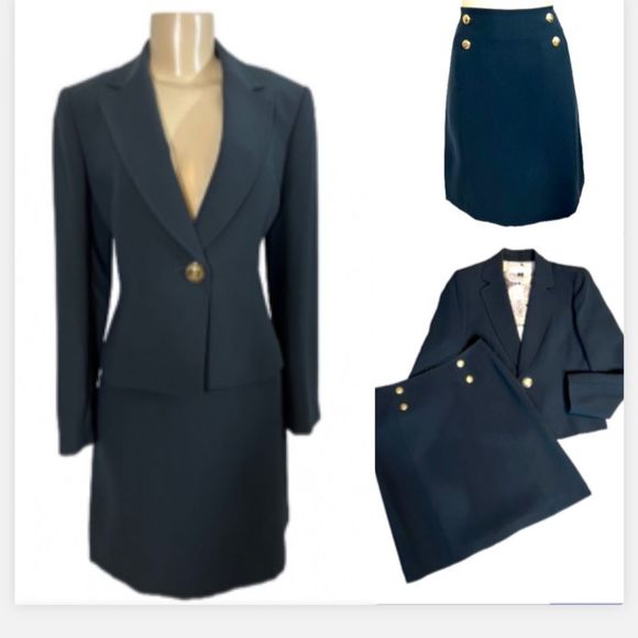 Tahari ASL Dresses & Skirts - Tahari asl NAVY BLUE BLAZER SKIRT SET. GOLD SAYLOR BUTTON STYLE SIZE 6P